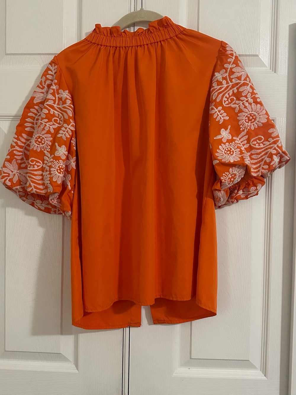 THML Orange Puff-Sleeve Embroidered Blouse